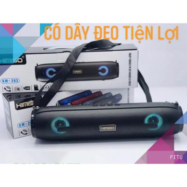 Loa bluetooth stereo KIMISO KM-203 TWS kết nối cùng lúc 2 loa - có đèn led và dây đeo (nhiều màu)