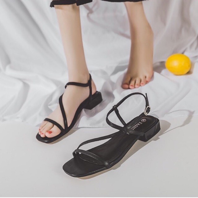 Sandal cao gót nữ, Dép quai hậu nữ da mảnh phối quai chéo ngang hách dáng siêu đẹp H14