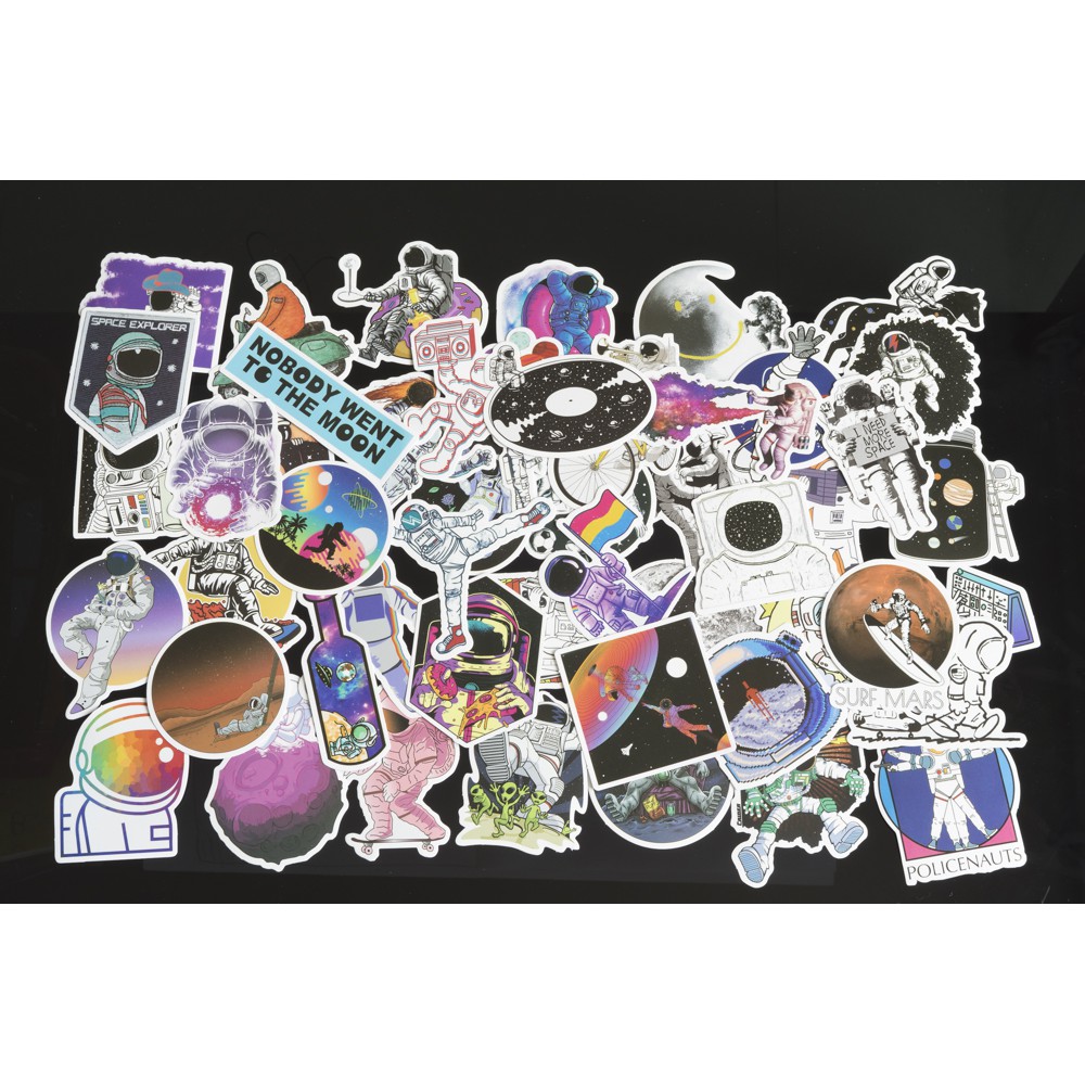 Bộ 50 miếng dán sticker, stickers cao cấp chủ đề Nasa mẫu mới 2020 trang trí Vali Laptop Mũ Bảo Hiểm Xe Máy Xe Đạp Đàn
