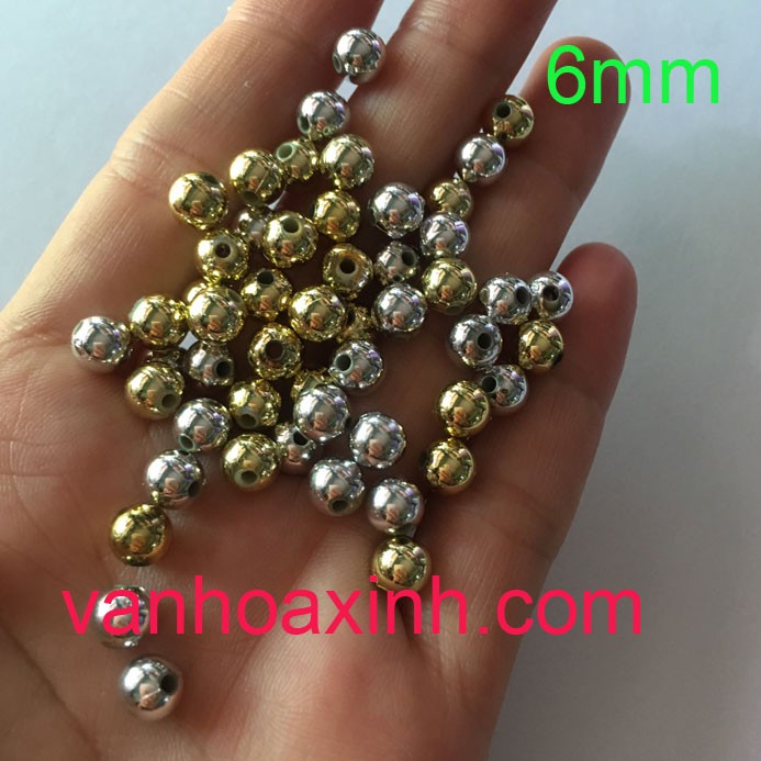 Hạt cườm nhựa phủ màu vàng hoặc bạc size 4-8mm