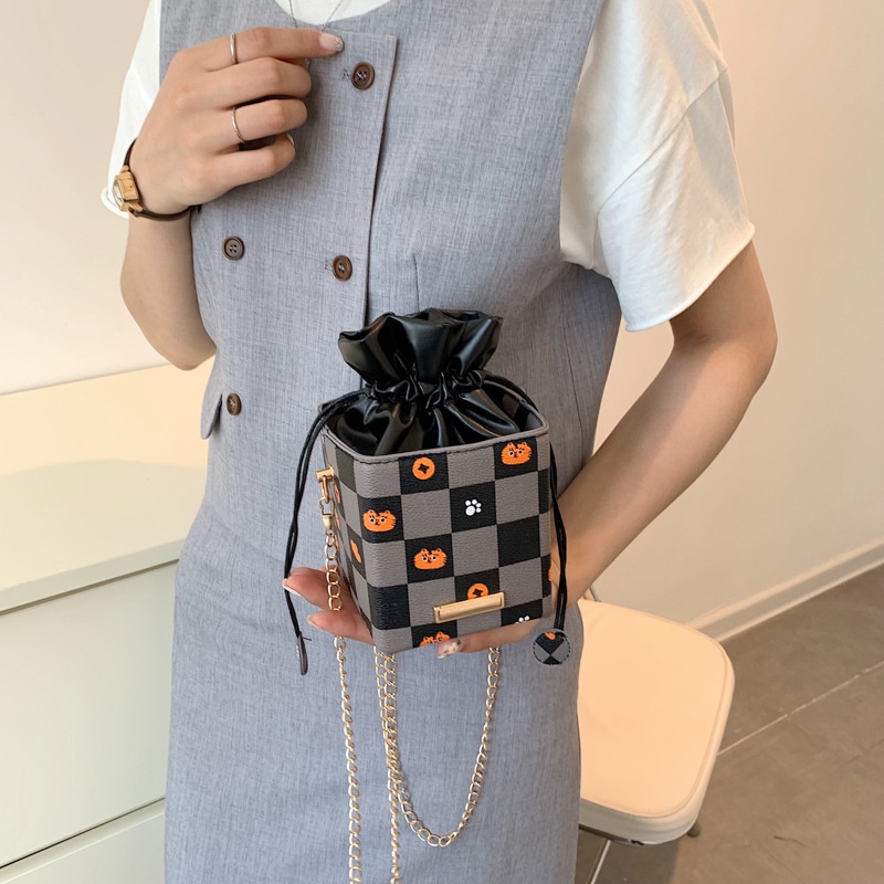 Túi rút dây IELGY mini họa tiết kẻ ô dành cho nữ