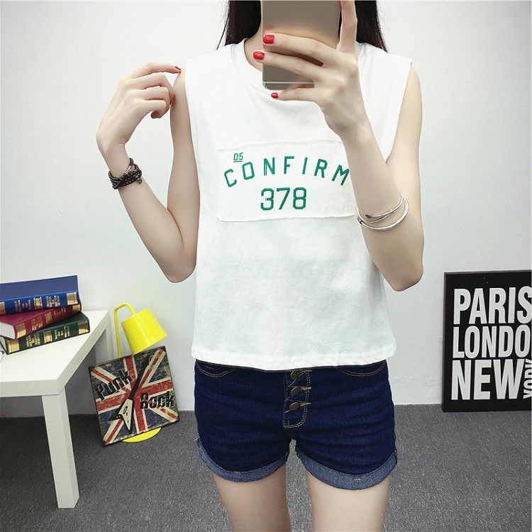 Áo Thun Thể Thao Sát Nách Giả Hai Mảnh Thoáng Khí In Chữ Phong Cách ins Thời Trang Mùa Hè Cho Nữ 0402