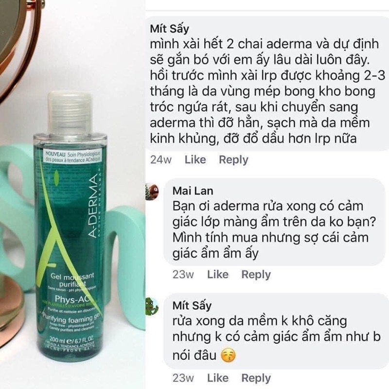 Sữa rửa mặt A-DERMA Phys - AC purifying foaming gel 200ml -  LAMII BEAUTY