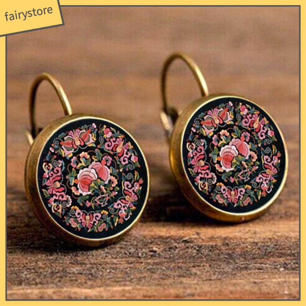 Đôi Khuyên Tai Nữ Trang Dáng Tròn Họa Tiết Hoa Mandala Độc Đáo