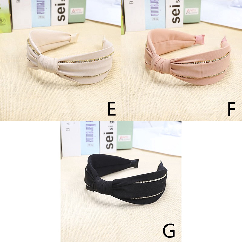 Korean New Wide-brim Fabric Hair Band Luxury Diamond Knotted Headband Temperament Sweet Hair Hoop