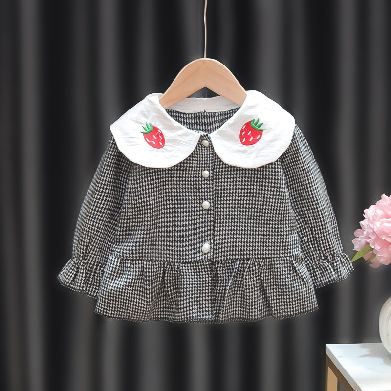 Áo Khoác Tay Dài Họa Tiết Houndstooth Thời Trang Mùa Xuân Cho Bé Gái