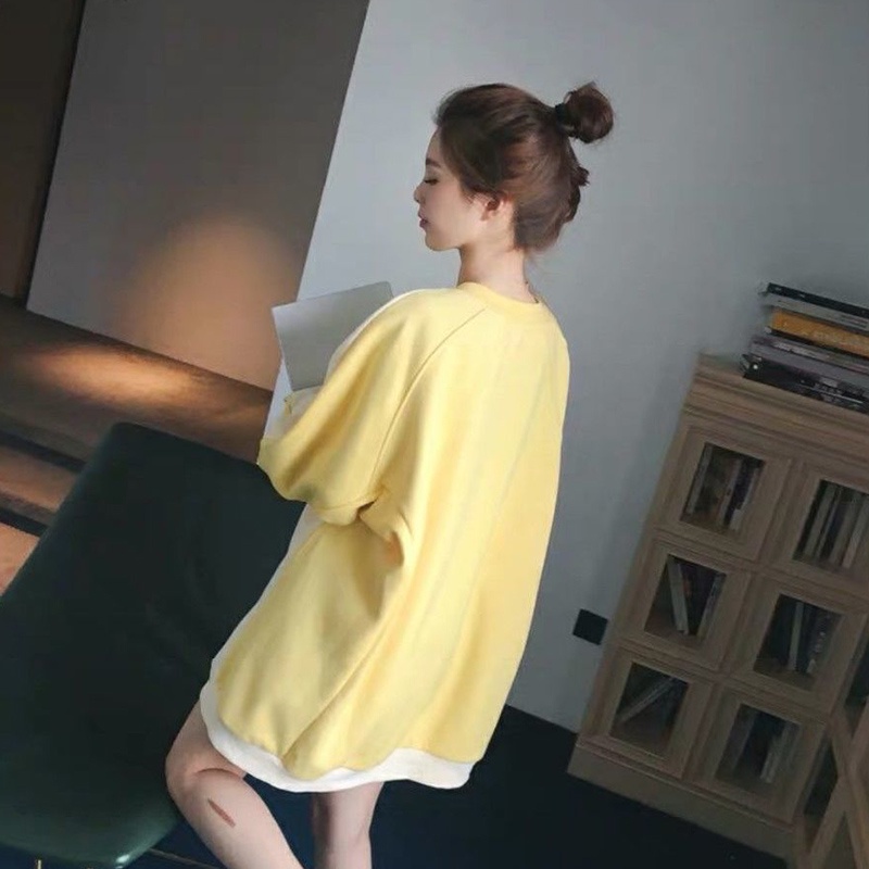 Áo sweater Mỏng Tay Dài Cổ Tròn Dáng Rộng Màu Sắc Khối Lập Thể Thời Trang Cho Nữ