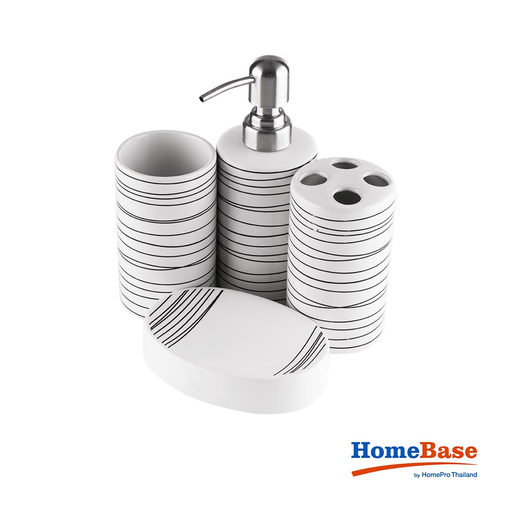 HomeBase MOYA Bộ đồ dùng nhà tắm 4 món bằng gốm B30231 W23,5xH24xD7,5 màu trắng