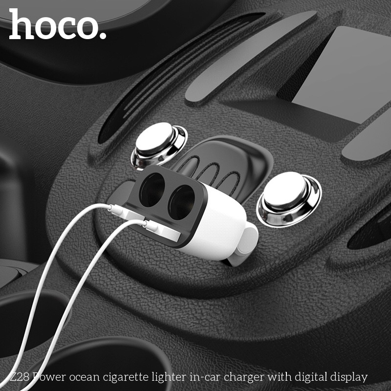 Bộ chia tẩu sạc HOCO Z28 Cao cấp kèm 2 cổng USB và có đèn LED hiển thị dòng điện ra của USB.