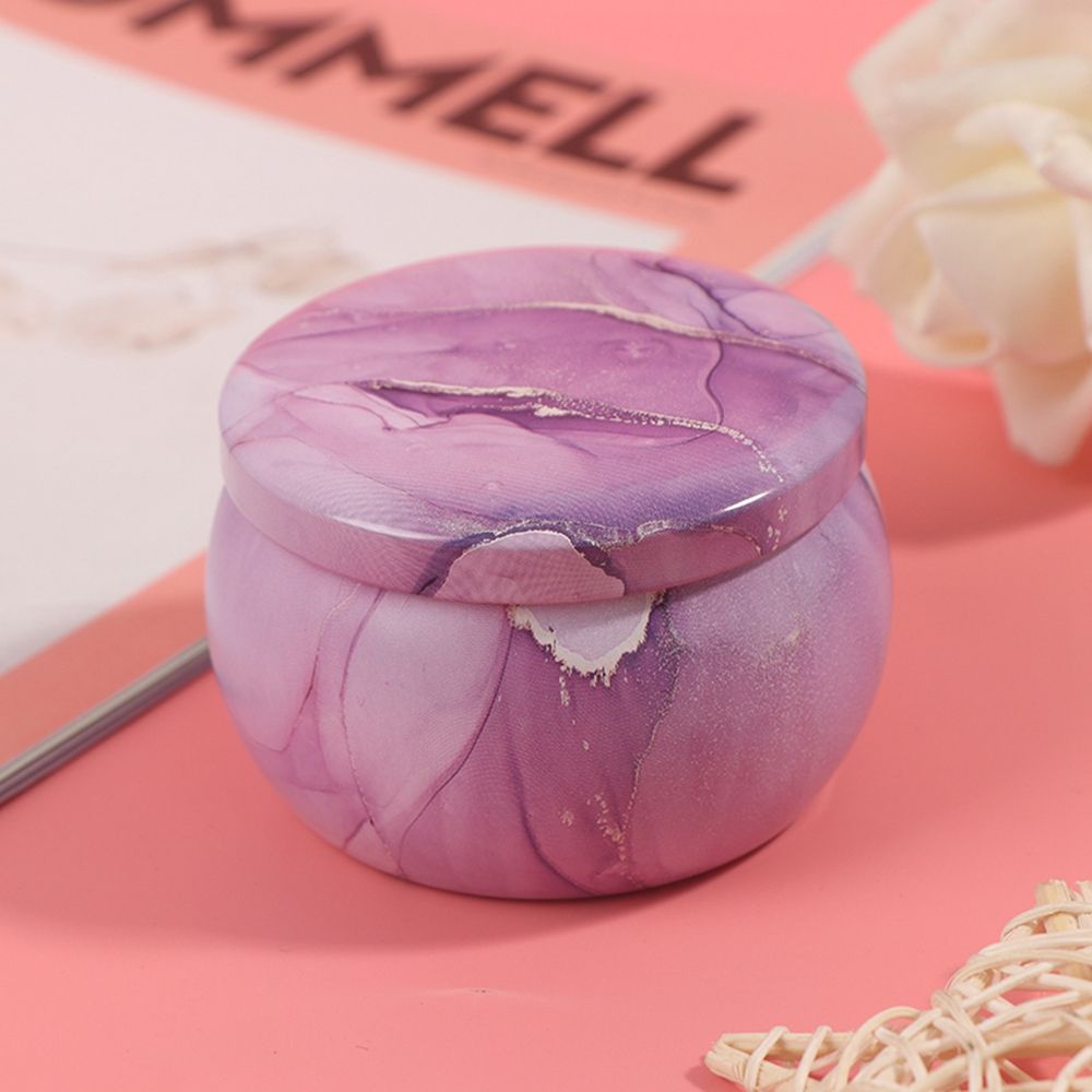 Hộp thiếc tròn đựng trà/ bánh kẹo họa tiết vân đá cẩm thạch nhiều màu sắc 2.2 Oz