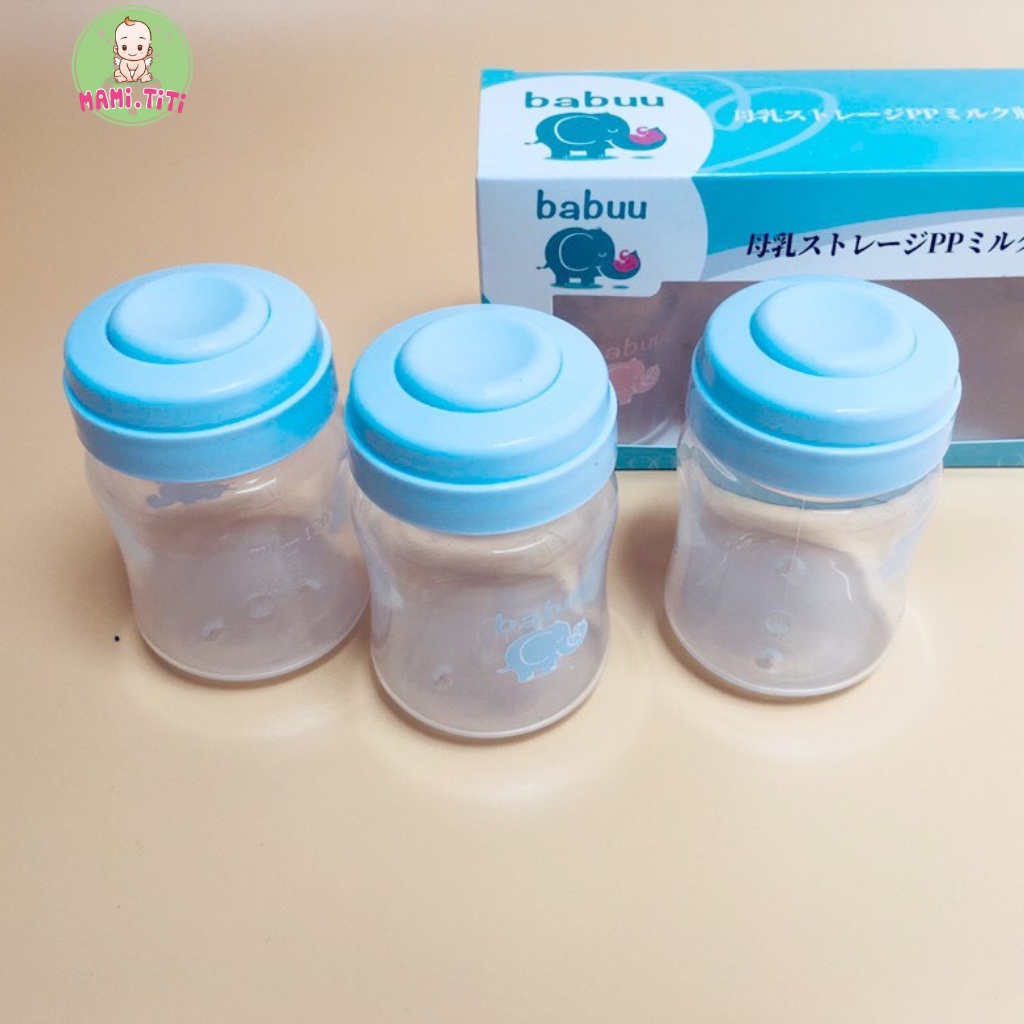 Bình trữ sữa, Bộ trữ sữa 3 bình cổ rộng Babuu Baby Nhật Bản 120ml