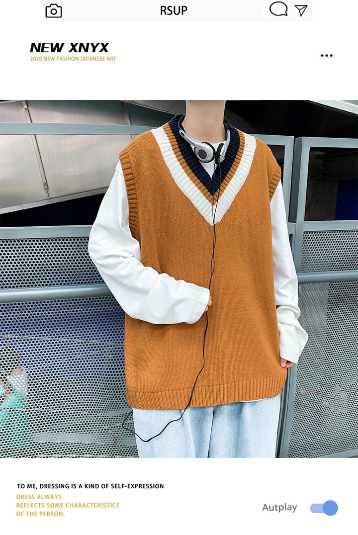 Áo Sweater Không Tay Cổ Chữ V Dáng Rộng Phong Cách Hàn Quốc Dành Cho Cặp Đôi