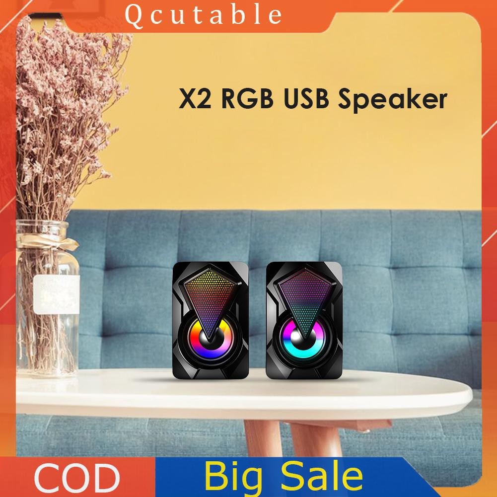 X2 Computer Speakers USB Powered 3Wx2 Bass Speakers with RGB Light for PC