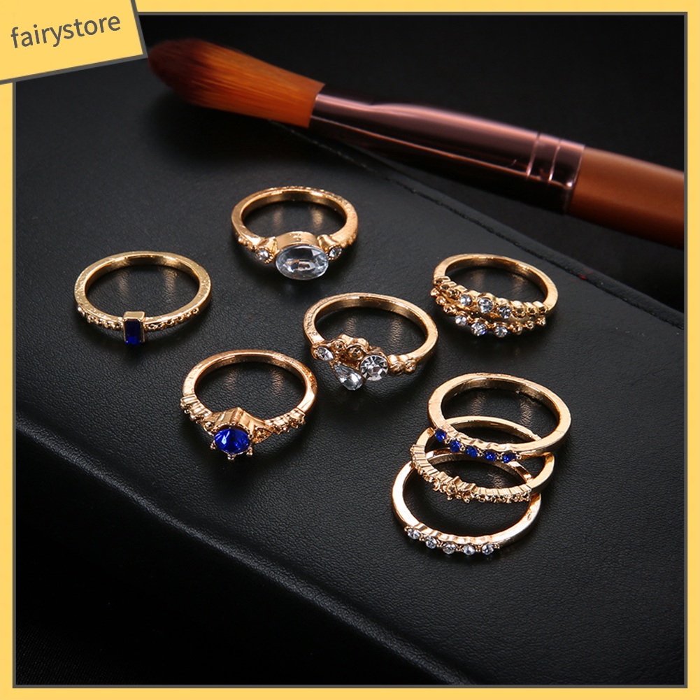 Set 8 Nhẫn Đính Đá Phong Cách Cổ Điển Thanh Lịch Dành Cho Nữ