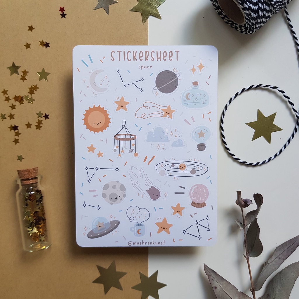 Sticker Sheet - Space - Chuyên dán sổ | Bullet Journal Stickers, Galaxy Stickers, Space Stickers, Moon Sticker,Journal