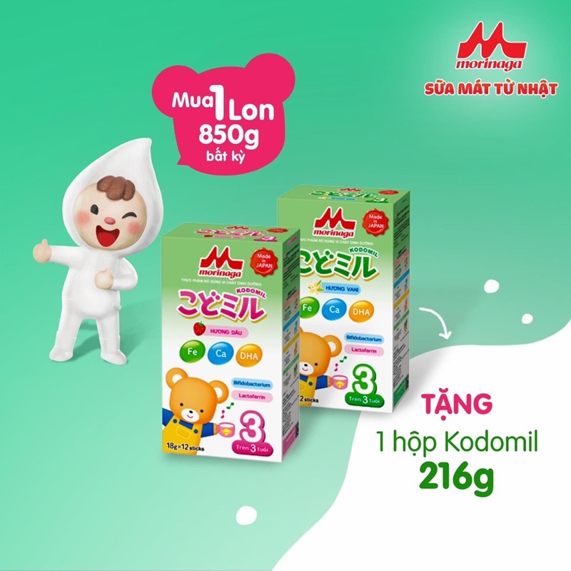 Sữa Morinaga Số 3 - Kodomil cho bé từ 3 tuổi Hương dâu/ vani Kodomil hộp 850g date 1/2023