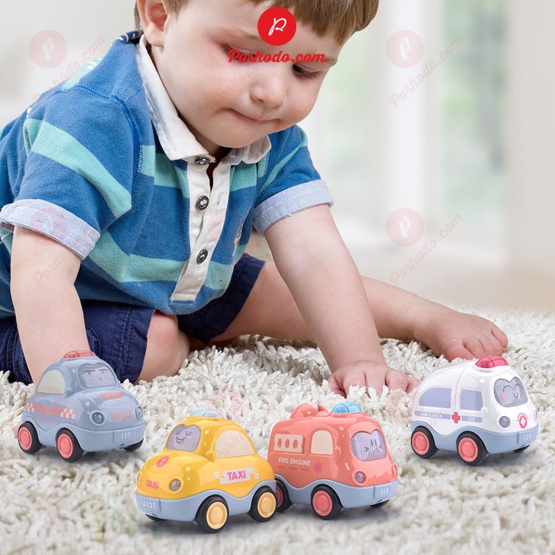 Bộ đồ chơi ô tô quán tính có đèn và nhạc mô tả xe cứu hỏa, cứu thương, cảnh sát, taxi đẹp và dễ thương KB216105