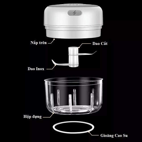 Máy xay tỏi ớt bằng điện cầm tay mini tiện dụng - Máy xay đa năng 250ml