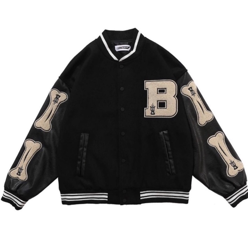 Áo khoác Jacket Varsity Chính Hãng Black Air chất dạ tay da cao cấp