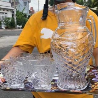 Bộ bình và cốc thủy tinh vẩy cá