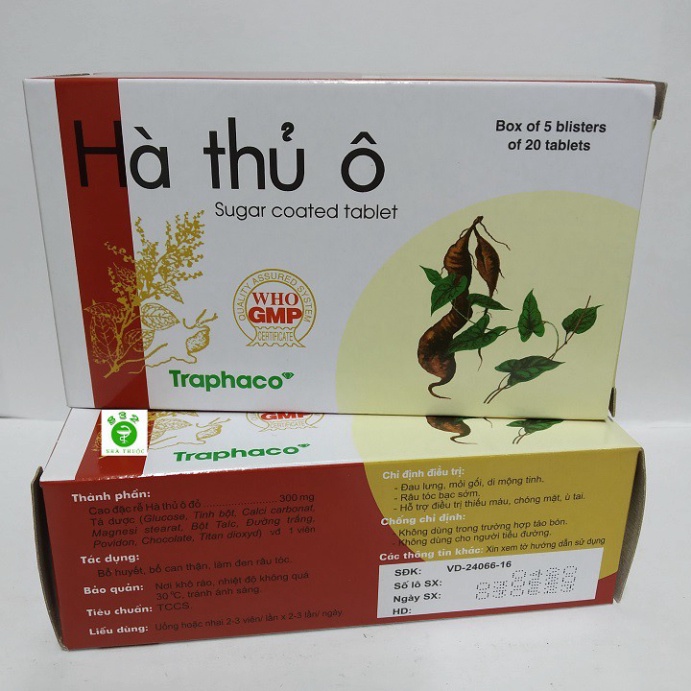 [Chính hãng] Hà Thủ Ô Traphaco giúp bổ huyết, bổ can thận, làm đen râu tóc (Hộp 100 viên nén bao đường)