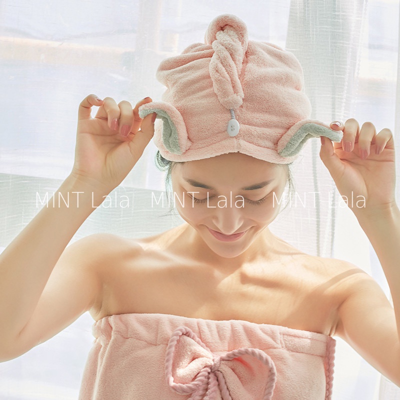 Khăn Quấn Tóc Khăn Sấy Tóc Nhanh Khô Tai Thỏ Dễ Thương L1