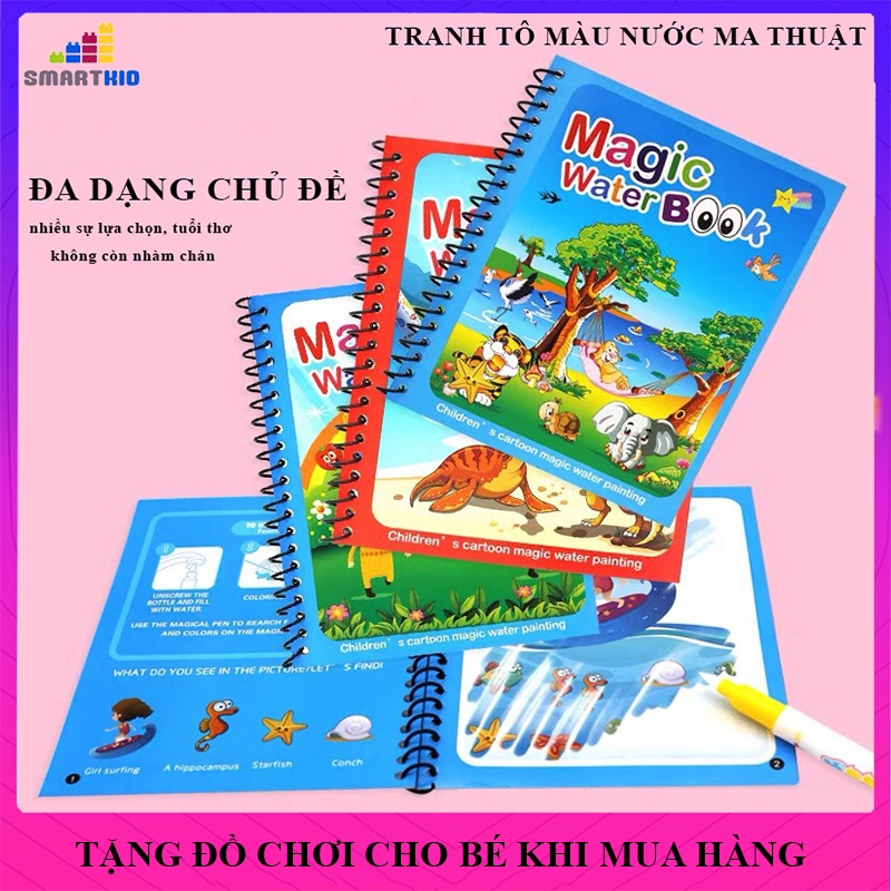Tranh Tô Màu Nước Ma Thuật Tự Xóa, Sách Tập Tô Thần Kỳ, Magic Water Book Cho Bé Giá Tốt Nhiều Chủ Đề Tặng 1 Bút Tô Màu