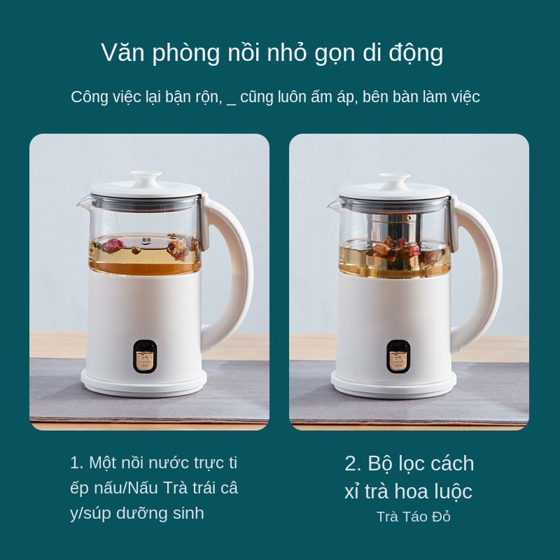 ấm siêu tốc văn phòng nhỏ mini, pha trà đa năng, cốc thủy tinh đun hoa cách nhiệt