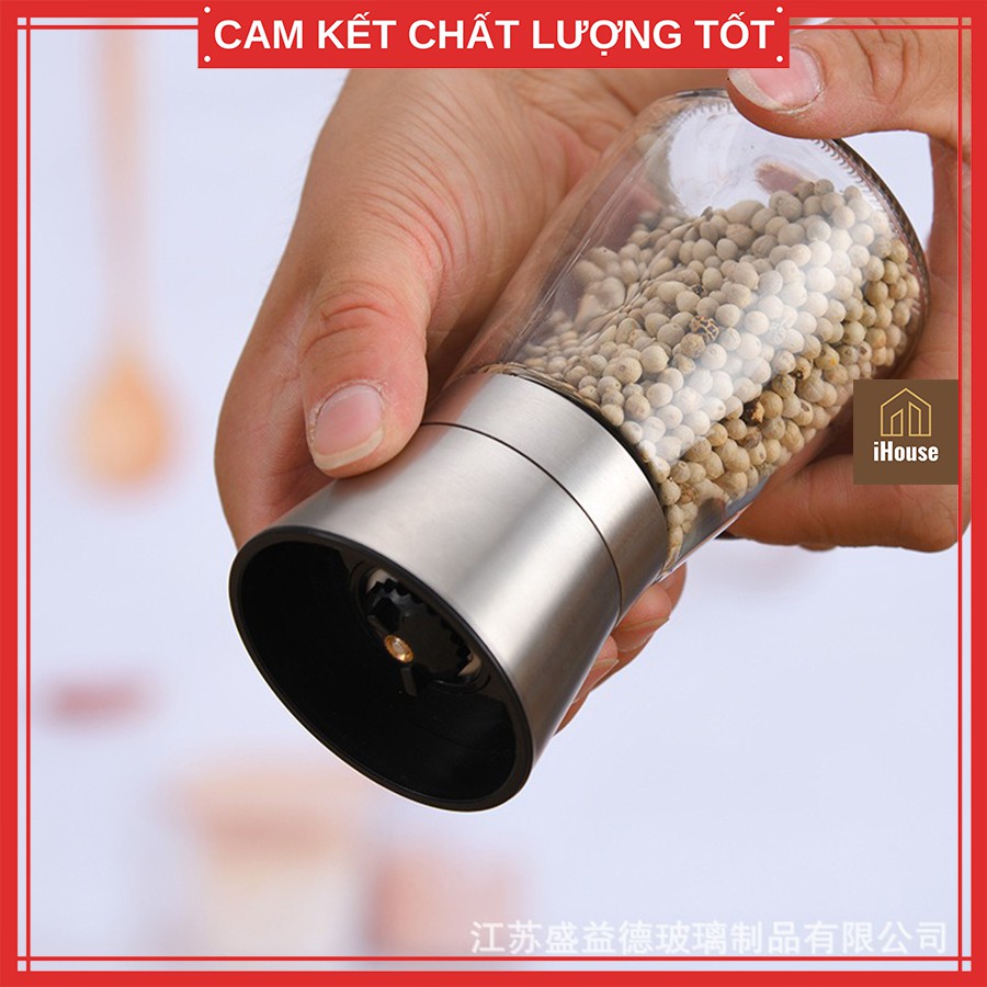 Lọ xay tiêu cầm tay thủy tinh và inox, dụng cụ xay tiêu cầm tay đa năng tiện lợi