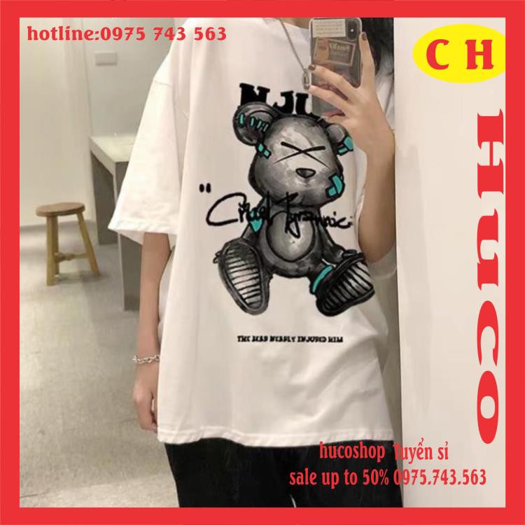 Áo thun hè tay lỡ unisex Gấu NJURY chất cotton form chuẩn ảnh nam nữ oversize ulzzang mặc đôi nhóm