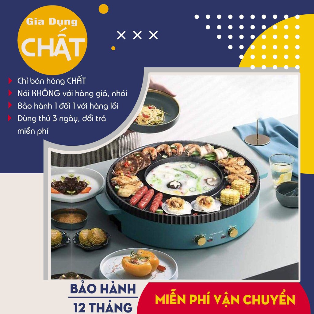 Nồi lẩu nướng,2 Ngăn AORAN, Bếp lẩu nướng điện, Đa Năng,2 In Siêu Tiện Lợi, Bền Đẹp-Nồi lẩu,Bảo Hành 12 THáng