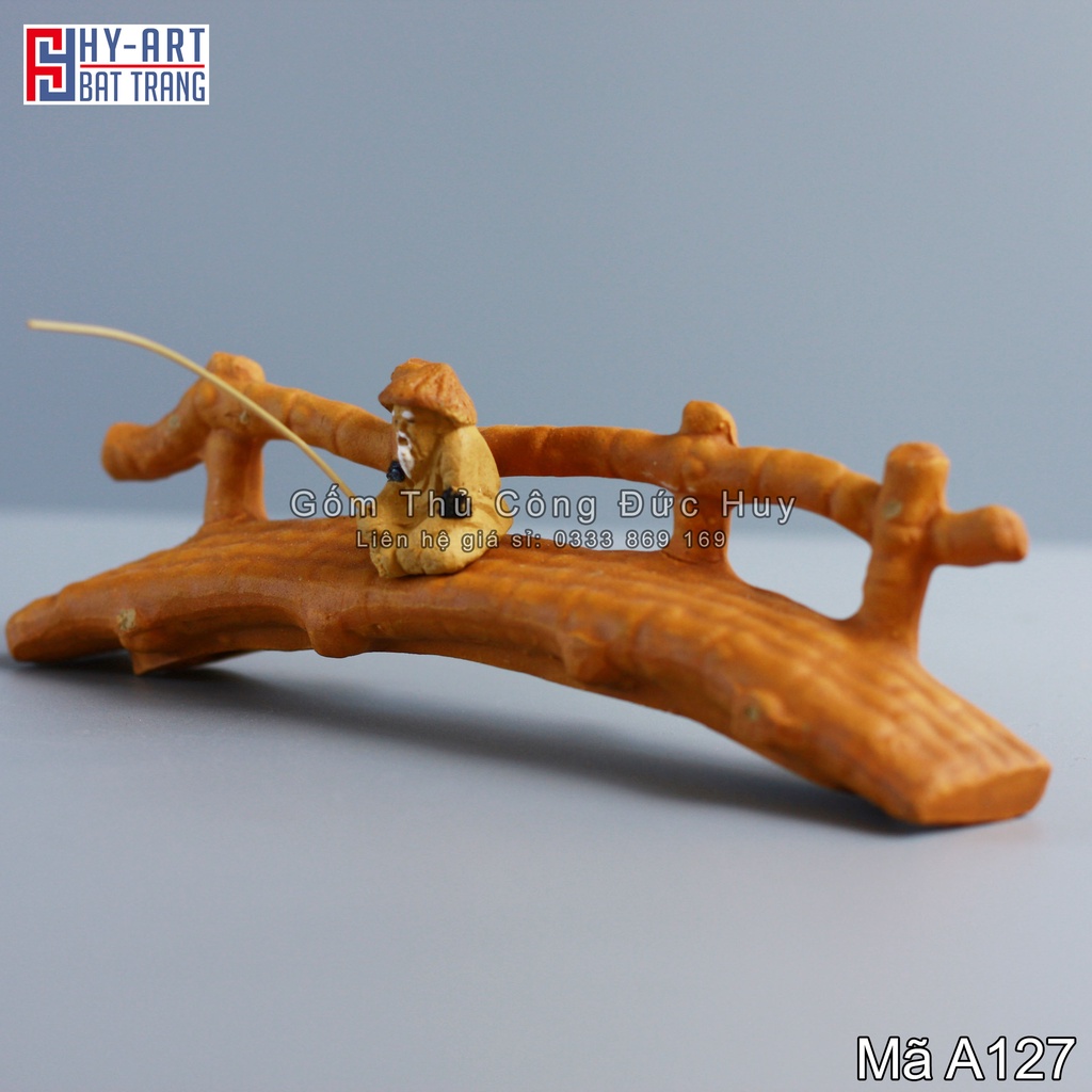 Tiểu cảnh hồ cá, trang trí bể cá cảnh, mô hình gốm cây cầu tre mini trang trí hòn non bộ chậu cây bonsai