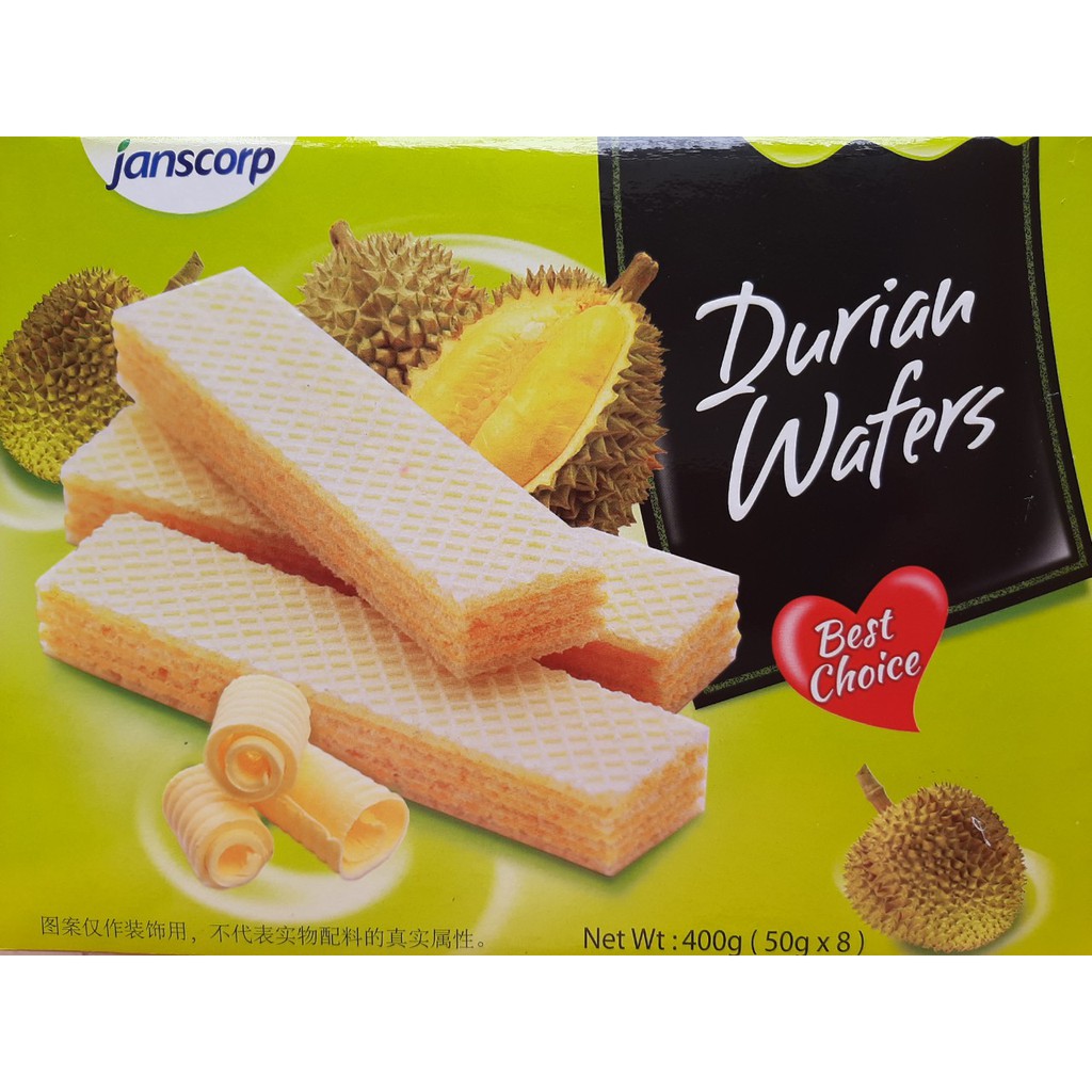 Bánh Xốp Sầu Riêng Janscorp Durian Wafers Hộp 400g/300g/150g - Nhập Khẩu Indonesia