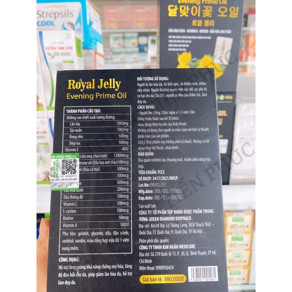 Viên Uống Royal Jelly Evening Prime Oil  - Hỗ trợ tăng cường khả năng chống oxy hóa, làm đẹp da Hộp 30v