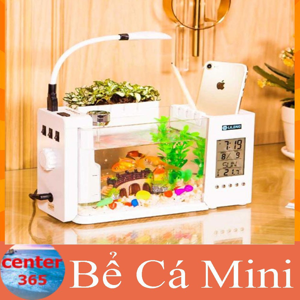 [XẢ KHO+FREE SHIP] Bể Cá Mini Kiêm Đồng Hồ Để Bàn kèm phụ kiện  Siêu Dễ Thương Màu Ngẫu Nhiên