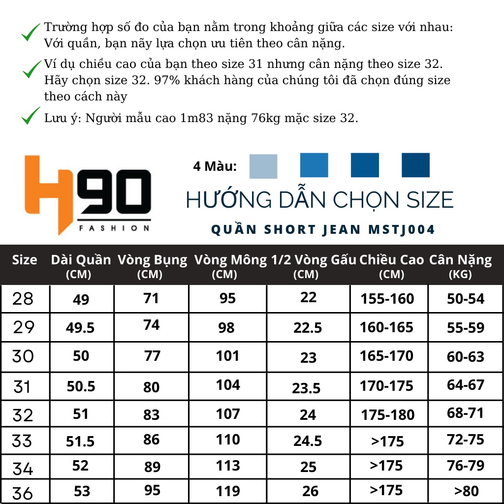 Quần Short Jean Nam H90 Chất Bò Giấy Mỏng Nhẹ Cotton Cực Kì Co Giãn, Không Bai Không Xù, Bền Màu, Trẻ Trung MSTJ004