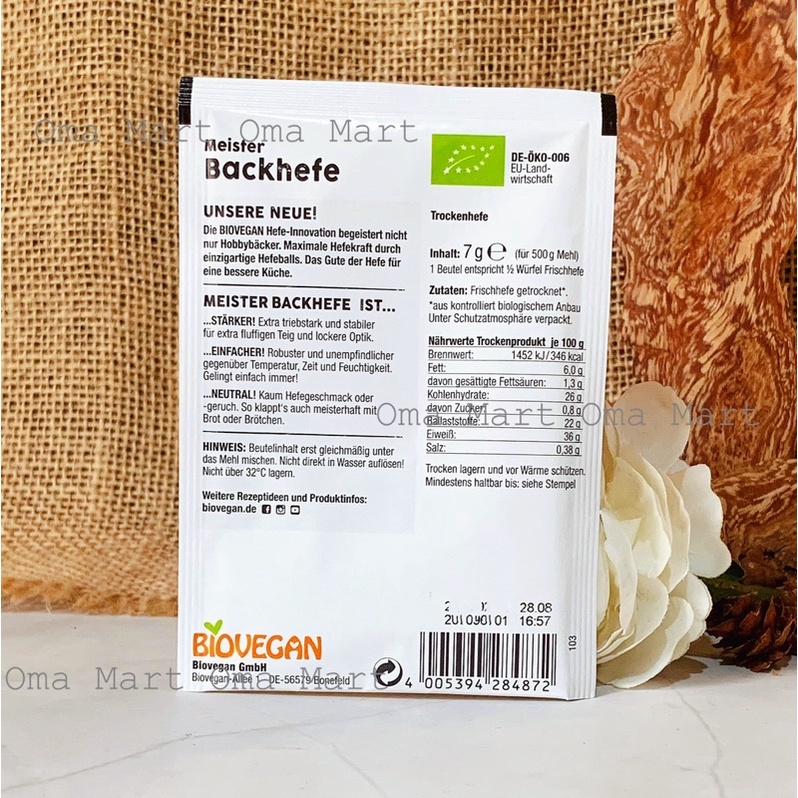 Men nở hữu cơ Biovegan Hefe 7g - Đức