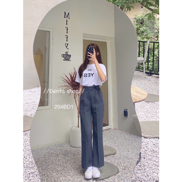 Quần vải dáng xuông dài, buộc đai 1 bên hông - 204bd1 - đenta shop