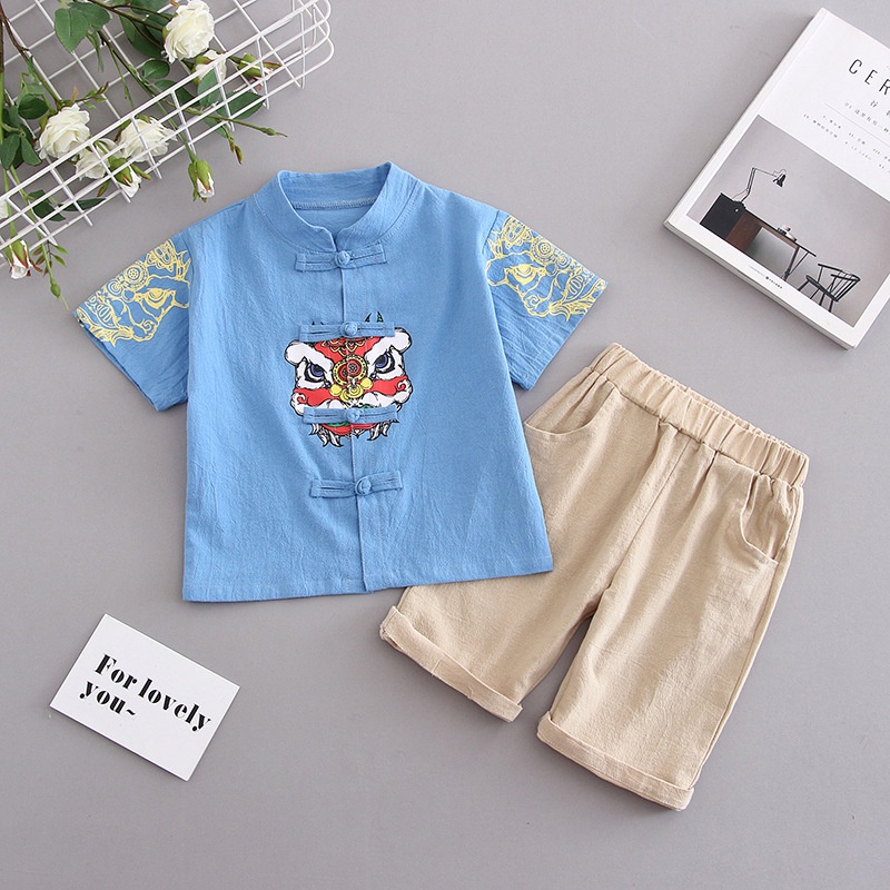 Bộ Đồ Hán Phục Năm Mới Vải Cotton Lanh Kiểu Trung Hoa Retro Cá Tính Cho Bé Trai