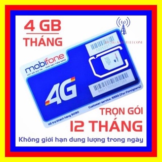 SIM 4G Mobifone MDT250A- 4GB/THÁNG. Dùng DATA trọn gói 1 năm không nạp tiền