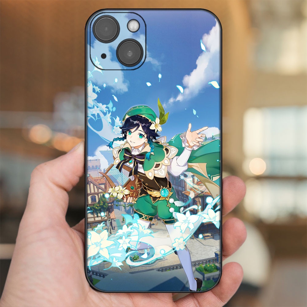 Ốp lưng iPhone 14 Plus dẻo đen cạnh vuông in hình Venti Genshin Impact