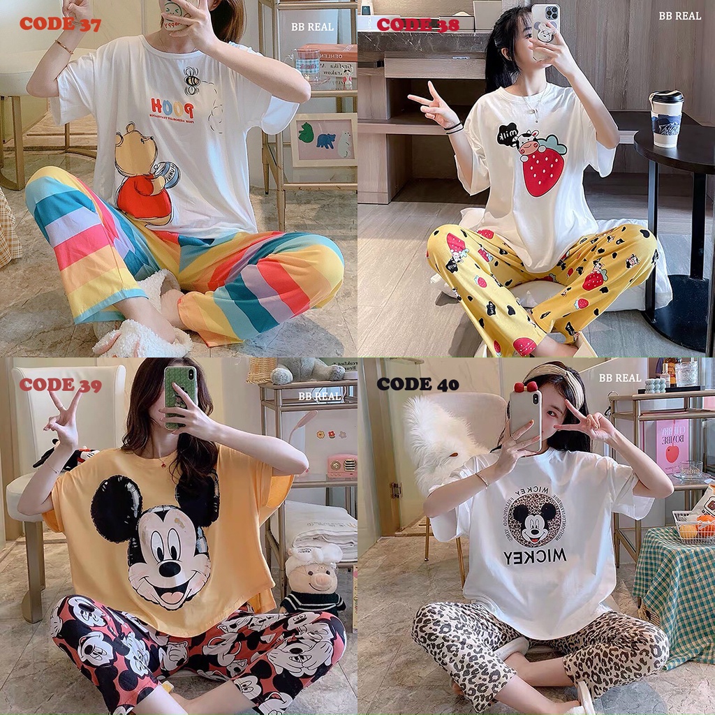 Đồ Bộ Mặc ở Nhà Bộ Đồ Ngủ Nữ Quần Dài Pijama Thun Lạnh Đẹp [CODE 37-40] Freesize Từ 45-60Kg - BB REAL