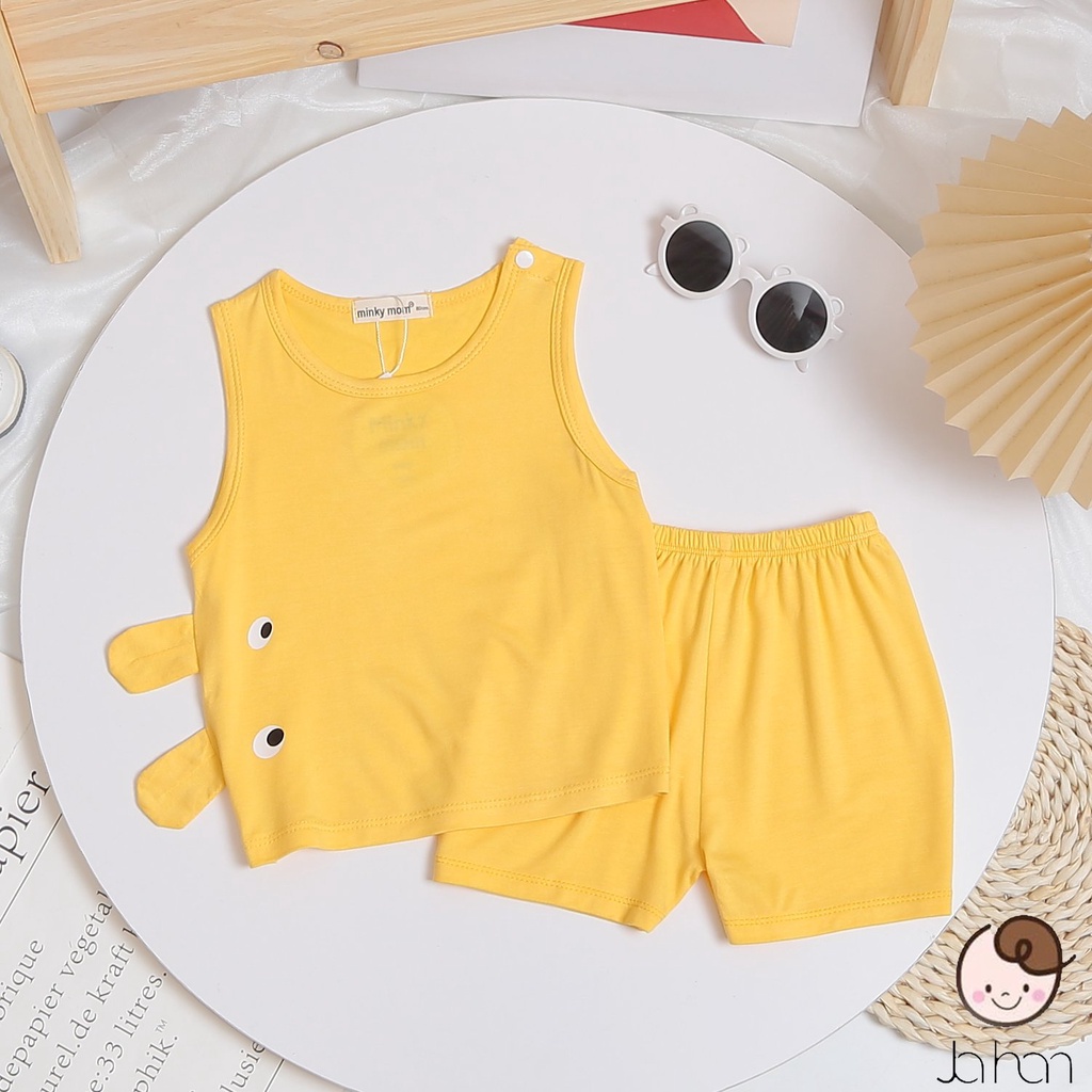 [SALE] Bộ Quần Áo Bé Gái, Bé Trai Vải Thun Lạnh Cúc Bấm Cài Vai Tai Thú 3D, Bộ Ba Lỗ Cho Bé Mặc Nhà MKM3LO2104