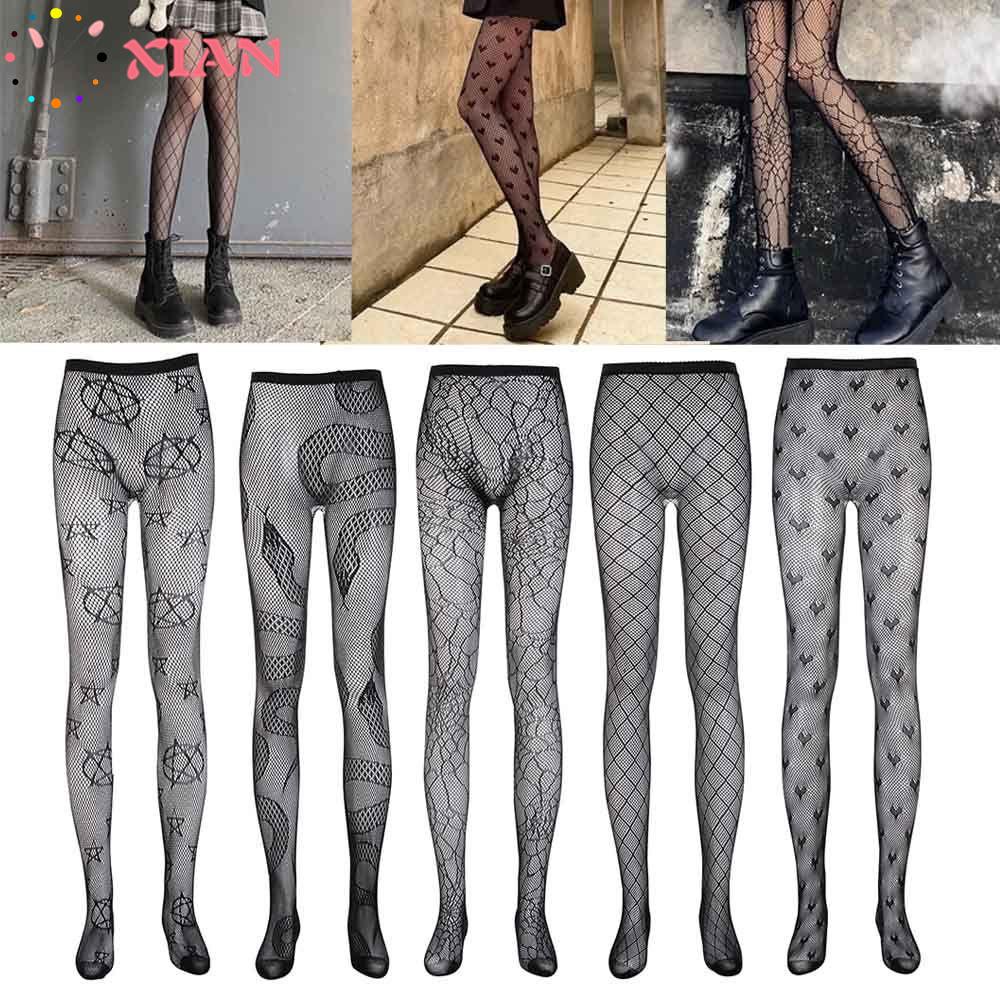 Quần Tất Lưới Màu Đen Phong Cách Punk Gothic Cho Nữ