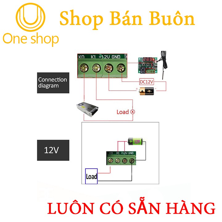 Combo Khống Chế Nhiệt Độ W1209+Nguồn 12v-2A+Quạt 12v-8x8x2,5Cm+Jack Nối Nguồn Cái
