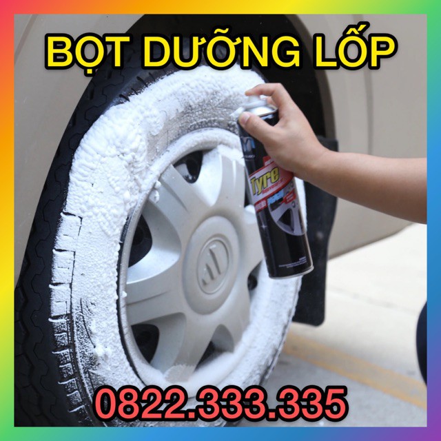 Xịt bọt dưỡng lốp ô tô, dung dịch tẩy sach làm đen lốp, chất bảo quản tẩy rửa làm mới lốp xe hơi