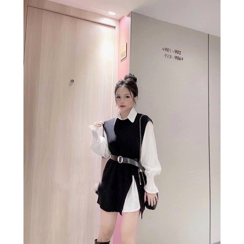 SÉT ÁO SƠ MI LỤA MIX ÁO GHI LÊ LEN KÈM ĐAI