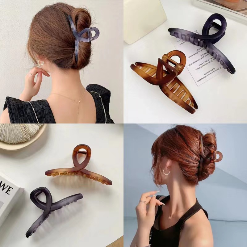 Kẹp Tóc Nhựa Hình Chữ Nhật Màu Nâu Cỡ Lớn Phong Cách Hàn Quốc Thời Trang Cho Nữ