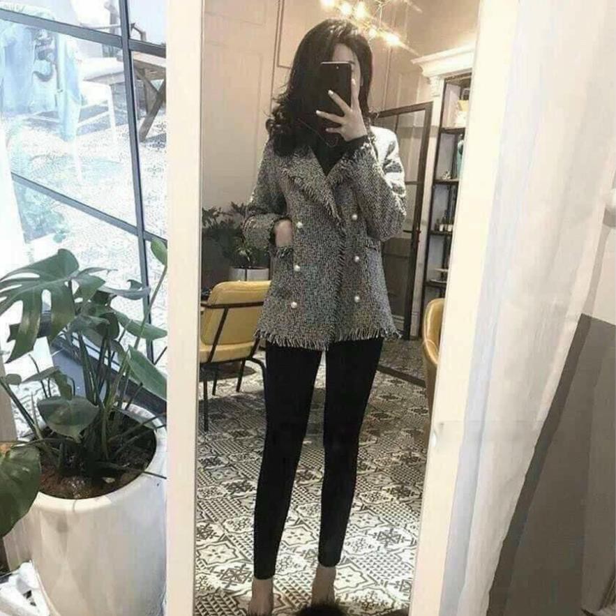 Áo Dạ Tweed Dài Tay Nữ TEMA - Áo Dạ Tweed Xám Ghi Tua Rua Siêu Xinh | BigBuy360 - bigbuy360.vn
