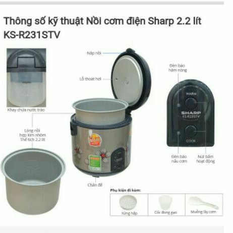 Nồi cơm điện Sharp 2.2 lít KS-R231STV hàng trưng bày